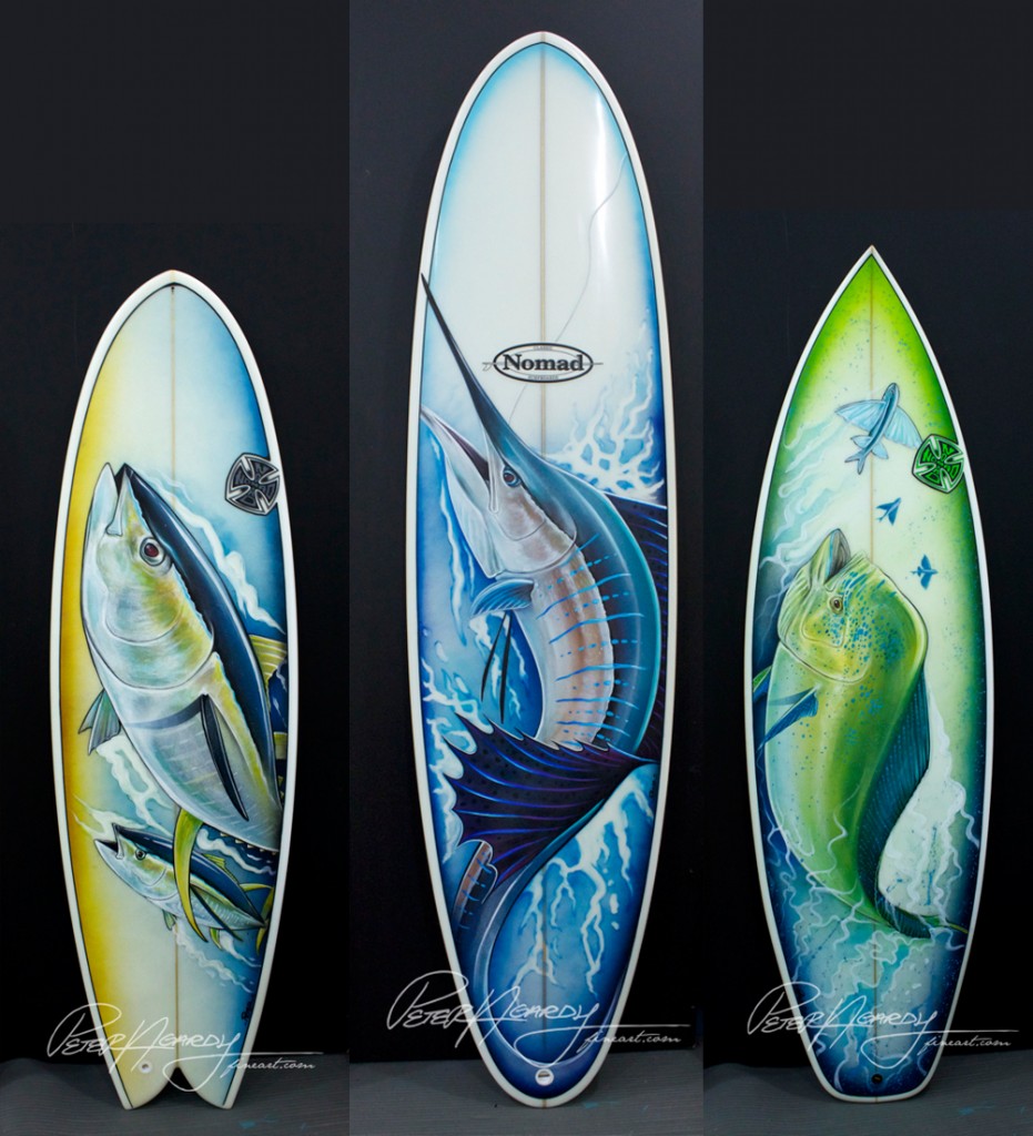 Surfboard Art Fish art, Surfboard fish, Tuna Fish, Yellowfin Tuna, Tuna Painting, Tuna art, Yellowfin tuna art, Mahi Mahi, Dorado, Mahi art, Mahi painting, Sailfish, Sailfish art, Sailfish painting