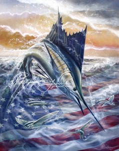 Sailfish Painting, Sailfish Art, American Flag art